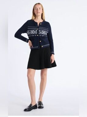 NWT free assembly fair isle cardigan sweater XS navy white